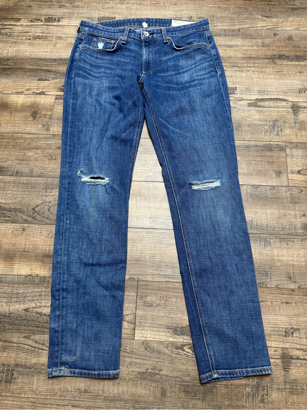 rag & bone Dre Low Rise Slim Boyfriend Blue Denim Distress Jeans Women's Size 27